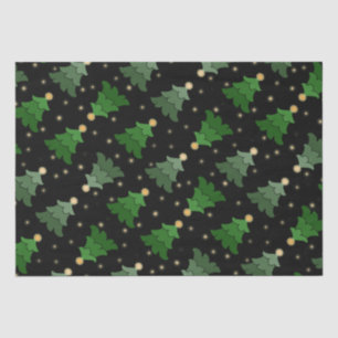 Diagonal Christmas Trees with Stars on Black Tissue Paper