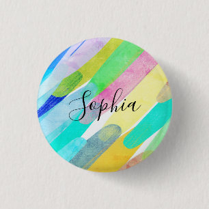 Diagonal Colour Strokes, Name, 70s Abstract Art 3 Cm Round Badge