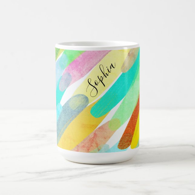 Diagonal Colour Strokes, Name, 70s Abstract Art Coffee Mug (Center)