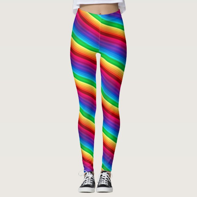 Diagonal Colourful Rainbow Stripped Leggings (Front)