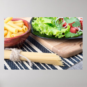 Diagonal composition on a table with a fresh salad poster