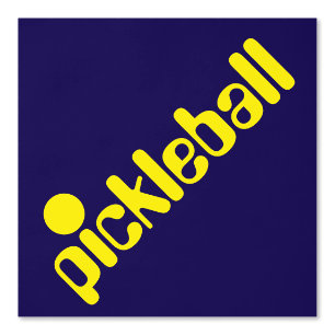 Diagonal Cool Bright Yellow PICKLEBALL On Navy Wallpaper