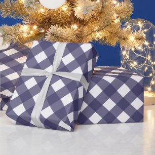 Diagonal dark blue and White Buffalo Plaid Wrapping Paper