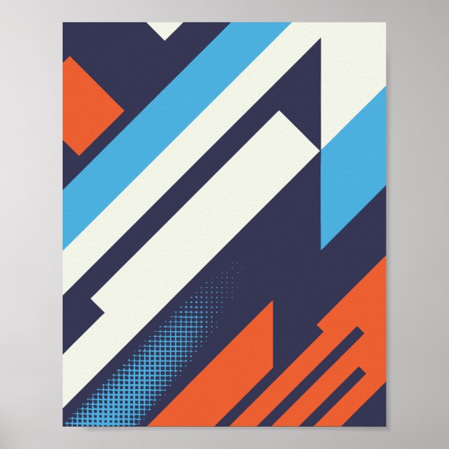 Diagonal Design in Blue, Orange, and White Poster (Front)