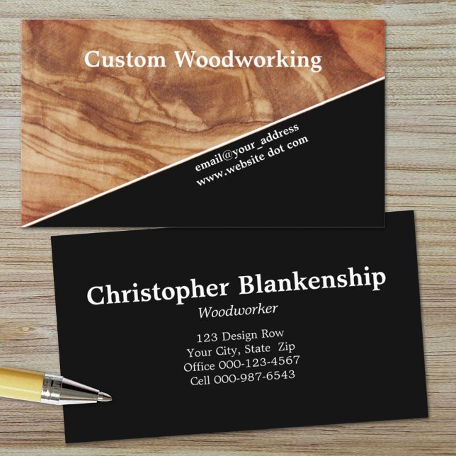 Diagonal Finished Wood Carpentry Profession Business Card (Get your information out there on this double sleek diagonal wood business card template. )