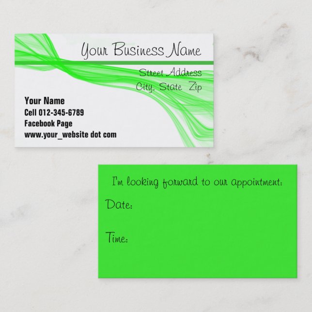 Diagonal Flowing Green Streaks Appointment Card (Front/Back)