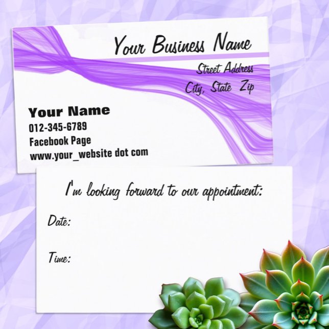 Diagonal Flowing Violet Streaks Appointment Card (business and appointment card front and back)