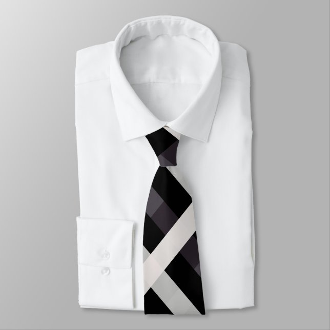 Diagonal Gingham in Black, Dark Navy, Light Grey Tie (Tied)