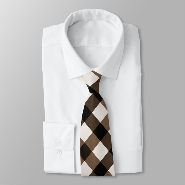 Diagonal Gingham in Dark Brown, Coffee, Cream Tie (Tied)