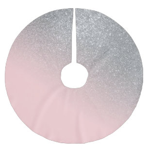 Diagonal Girly Silver Blush Pink Ombre Gradient Brushed Polyester Tree Skirt
