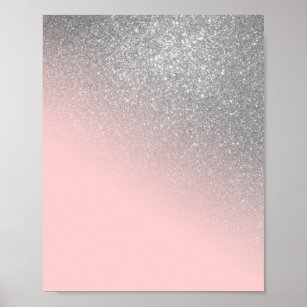 Diagonal Girly Silver Blush Pink Ombre Gradient Poster