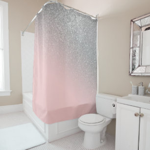 Diagonal Girly Silver Blush Pink Ombre Gradient Shower Curtain