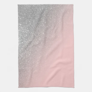Diagonal Girly Silver Blush Pink Ombre Gradient Tea Towel