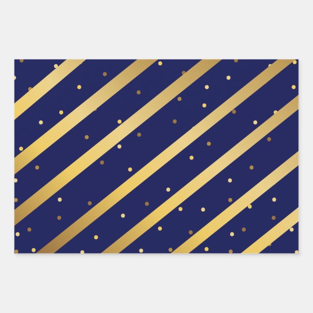 Diagonal Gold Stripes Polka Dots Red Blue Green Wrapping Paper Sheet (Front)