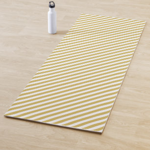 Diagonal golden yellow and white stripes pattern yoga mat