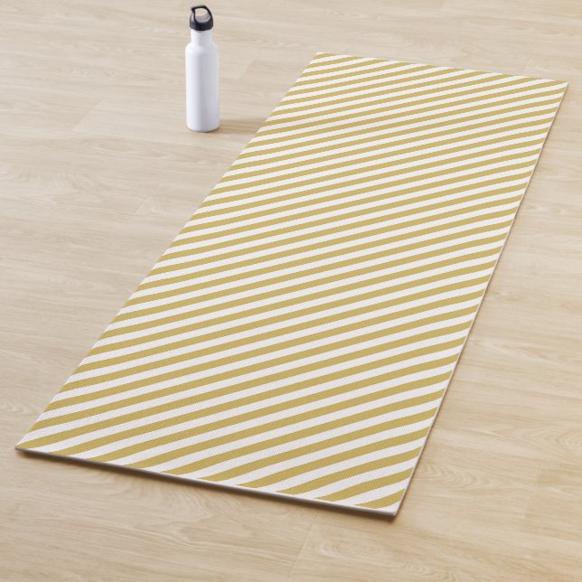 Diagonal golden yellow and white stripes pattern yoga mat (In Situ)