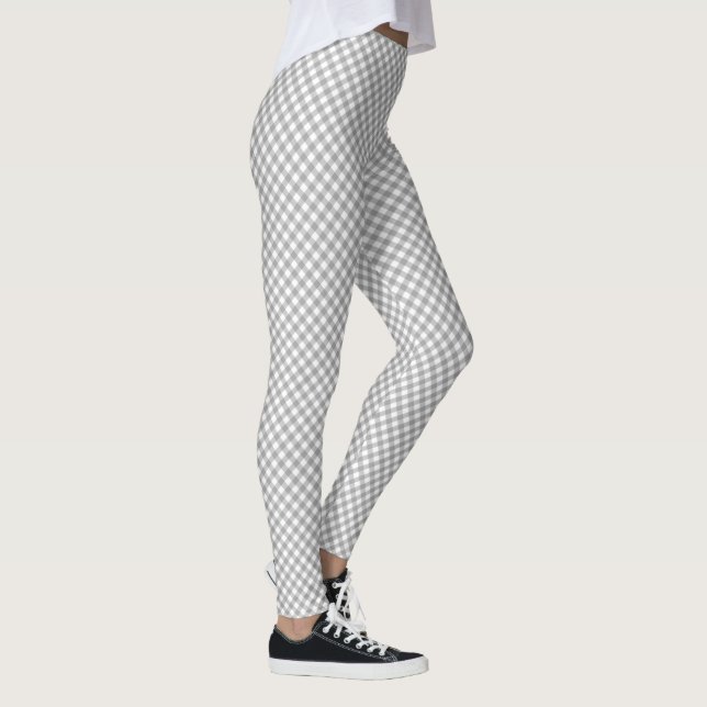 Diagonal Gray and White Gingham Pattern Leggings (Right)