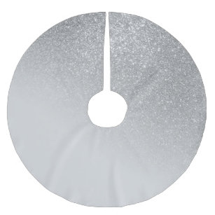 Diagonal Gray Silver Glitter Gradient Ombre Brushed Polyester Tree Skirt