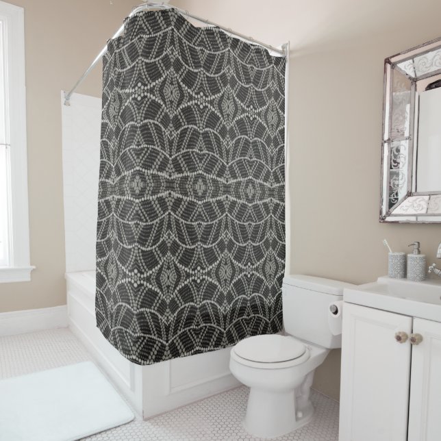 Diagonal Grayish Wavy Spotted Dots Patterned Shower Curtain (In Situ)