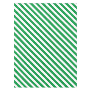 Diagonal Green and White Striped Tablecloth