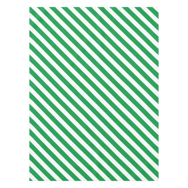 Diagonal Green and White Striped  Tablecloth (Front)