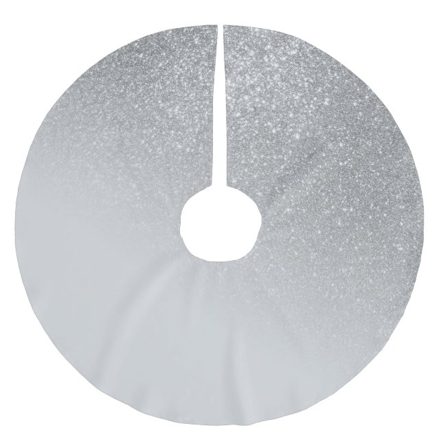 Diagonal Grey Silver Glitter Gradient Ombre Brushed Polyester Tree Skirt (Front)