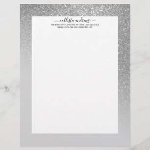 Diagonal Grey Silver Glitter Gradient Ombre Custom Letterhead
