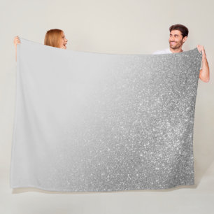 Diagonal Grey Silver Glitter Gradient Ombre Fleece Blanket