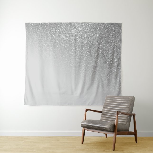 Diagonal Grey Silver Glitter Gradient Ombre Tapestry (In Situ (Horizontal))