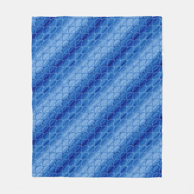 Diagonal Light and Dark Blue Fan Shapes Fleece Blanket (Front)
