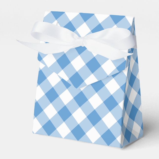 Diagonal Light Blue and White Gingham Plaid Favour Box (Front Side)