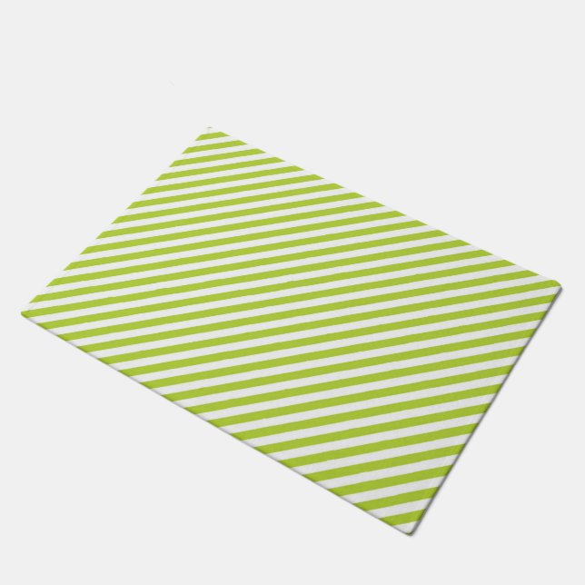 Diagonal lime green and white stripes pattern doormat (Angled)