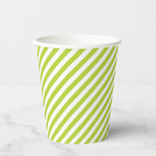Diagonal lime green and white stripes pattern paper cups