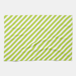 Diagonal lime green and white stripes pattern tea towel