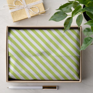 Diagonal lime green and white stripes pattern tissue paper