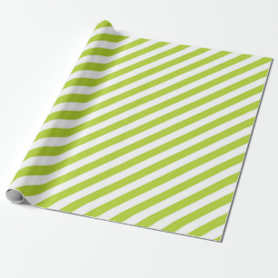 Diagonal lime green and white stripes pattern wrapping paper