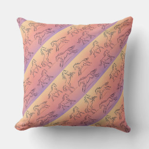 Diagonal Line Art Horse Pattern Galloping Horses Cushion