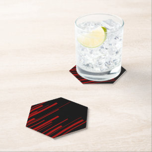 Diagonal Lines in Red and Black Paper Coaster
