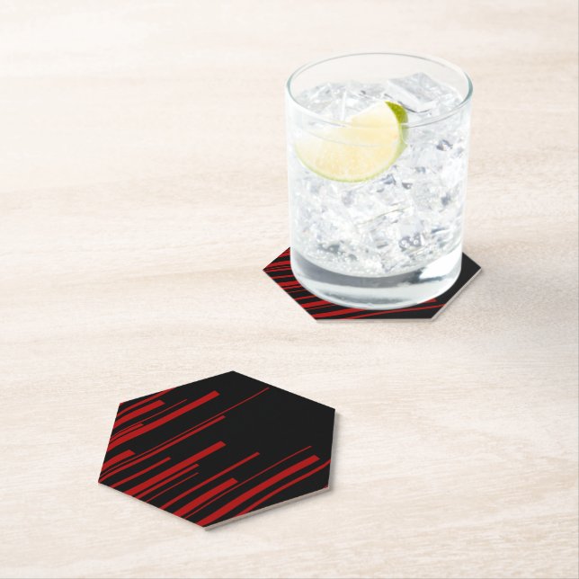 Diagonal Lines in Red and Black Paper Coaster (Insitu)