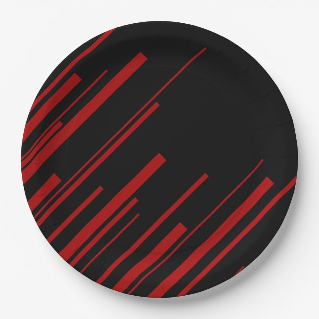 Diagonal Lines in Red and Black Paper Plate (Front)