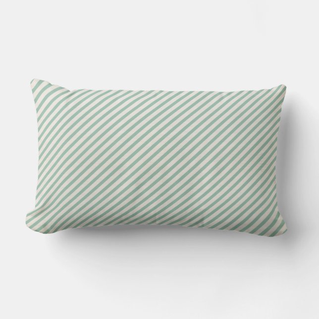 Diagonal mint and cream stripes lumbar cushion (Front)
