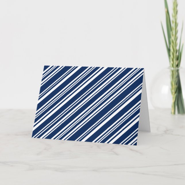 Diagonal Mixed Indigo and White Stripes Thank You Card (Front)