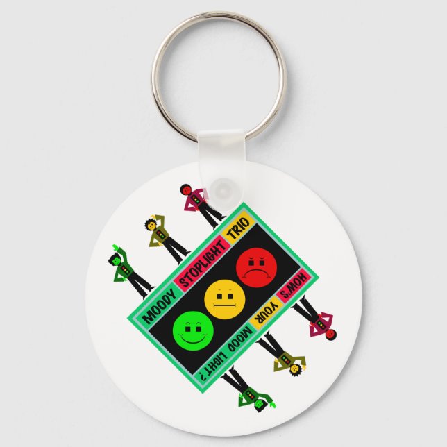 Diagonal Moody Stoplight Trio Logo with Characters Key Ring (Front)