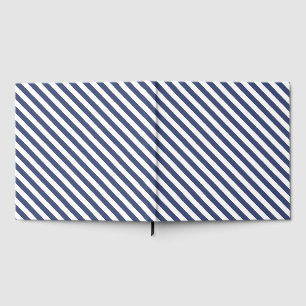 Diagonal navy blue and white stripes pattern guest book