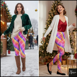 Diagonal Neon Plaid Stripe Gradient Leggings