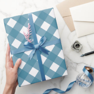 Diagonal Ocean colour and White Buffalo Plaid Wrapping Paper