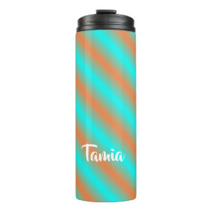 Diagonal orange and blue stripes thermal tumbler