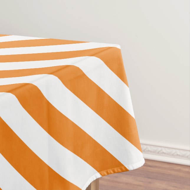 Diagonal Orange and White Striped  Tablecloth (In Situ)