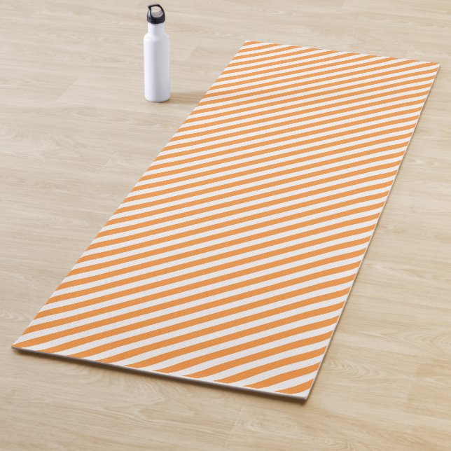 Diagonal orange and white stripes pattern yoga mat (In Situ)