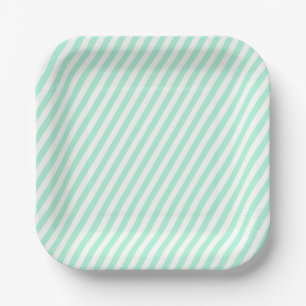 Diagonal Pastel Mint Green Stripes Summer Striped Paper Plate